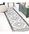Marokko Diamond Tribal Medallion Ivory/Black 2 ft. x 8 ft. Indoor/Outdoor Runner Rug
