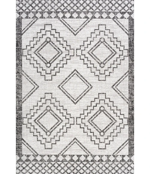 Marokko Diamond Tribal Medallion Ivory/Black 5 ft. x 8 ft. Indoor/Outdoor Area Rug