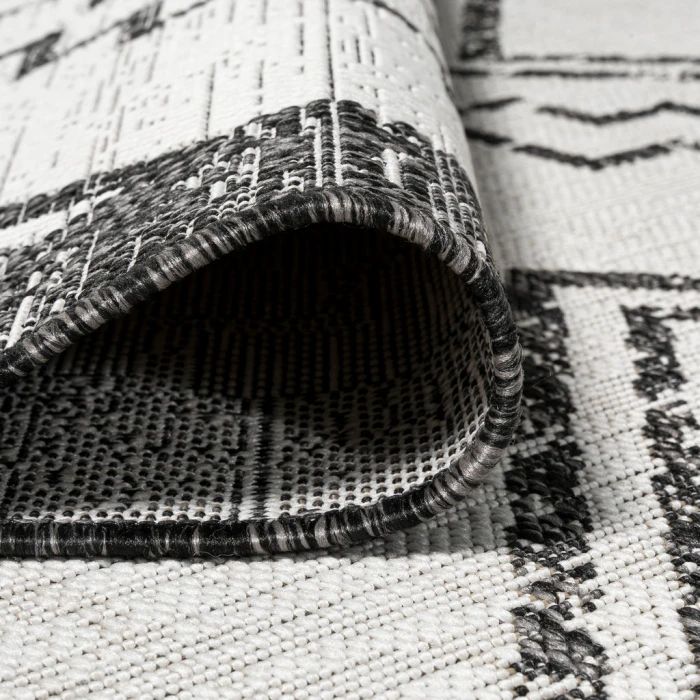 Marokko Diamond Tribal Medallion Ivory/Black 2 ft. x 10 ft. Indoor/Outdoor Runner Rug