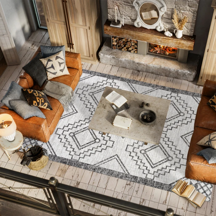 Marokko Diamond Tribal Medallion Ivory/Black 3 ft. x 5 ft. Indoor/Outdoor Area Rug
