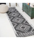 Marokko Diamond Tribal Medallion Black/Ivory 2 ft. x 10 ft. Indoor/Outdoor Runner Rug