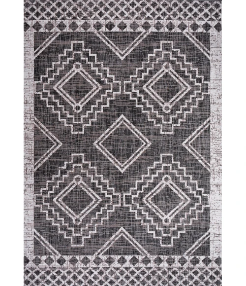 Marokko Diamond Tribal Medallion Black/Ivory 8 ft. x 10 ft. Indoor/Outdoor Area Rug