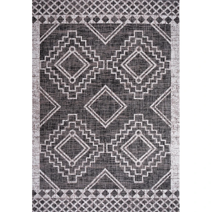 Marokko Diamond Tribal Medallion Black/Ivory 3 ft. x 5 ft. Indoor/Outdoor Area Rug