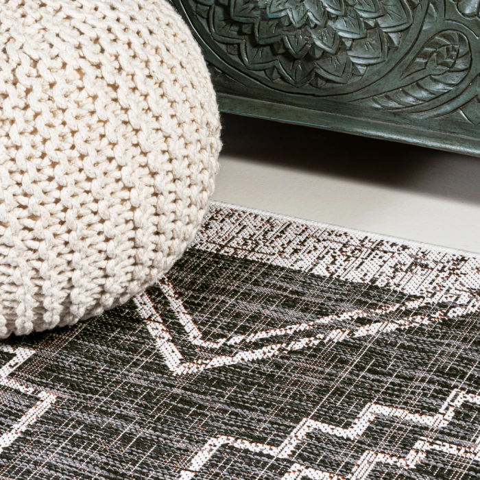 Marokko Diamond Tribal Medallion Black/Ivory 3 ft. x 5 ft. Indoor/Outdoor Area Rug