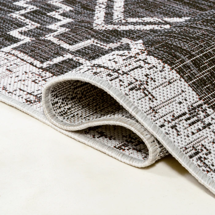 Marokko Diamond Tribal Medallion Black/Ivory 2 ft. x 8 ft. Indoor/Outdoor Runner Rug