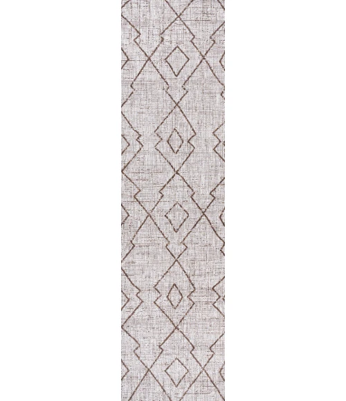 Carwa Tribal Diamond Trellis Beige/Brown 2 ft. x 10 ft. Indoor/Outdoor Runner Rug