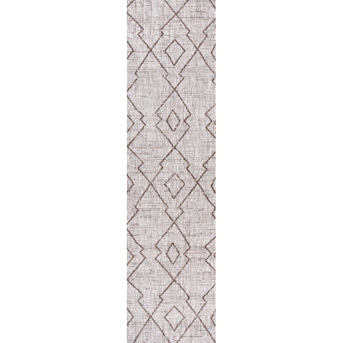 Carwa Tribal Diamond Trellis Beige/Brown 2 ft. x 10 ft. Indoor/Outdoor Runner Rug