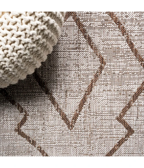 Carwa Tribal Diamond Trellis Beige/Brown 2 ft. x 10 ft. Indoor/Outdoor Runner Rug