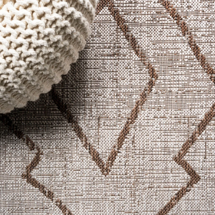 Carwa Tribal Diamond Trellis Beige/Brown 2 ft. x 10 ft. Indoor/Outdoor Runner Rug
