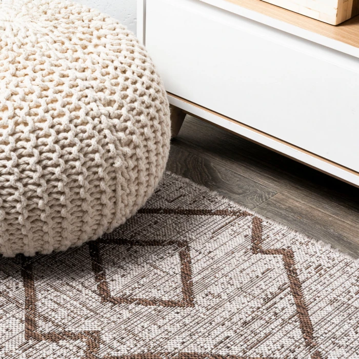 Carwa Tribal Diamond Trellis Beige/Brown 2 ft. x 10 ft. Indoor/Outdoor Runner Rug