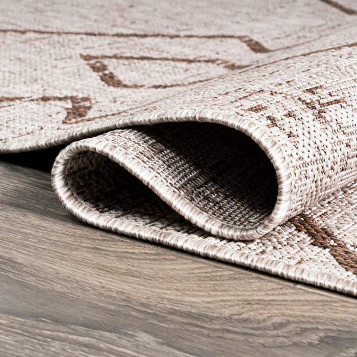Carwa Tribal Diamond Trellis Beige/Brown 2 ft. x 10 ft. Indoor/Outdoor Runner Rug