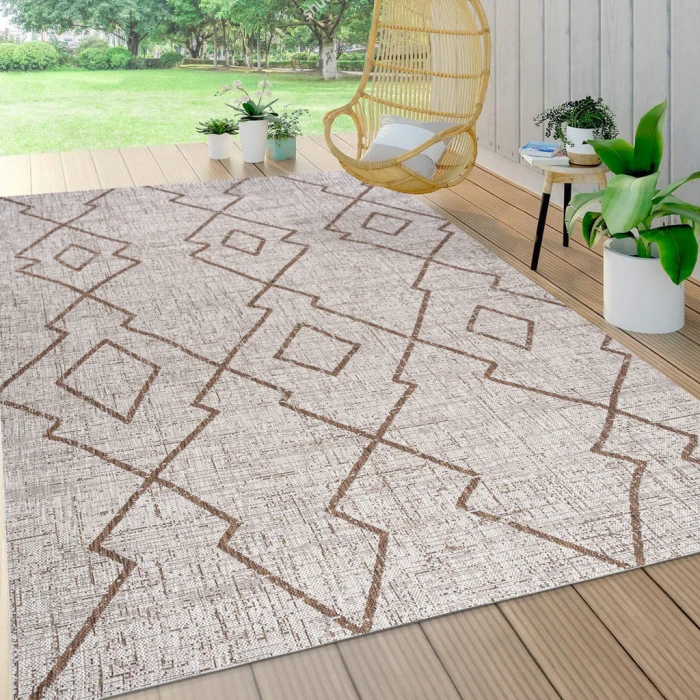 Carwa Tribal Diamond Trellis Beige/Brown 8 ft. x 10 ft. Indoor/Outdoor Area Rug