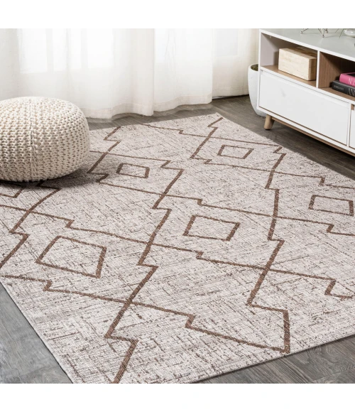 Carwa Tribal Diamond Trellis Beige/Brown 5 ft. x 8 ft. Indoor/Outdoor Area Rug