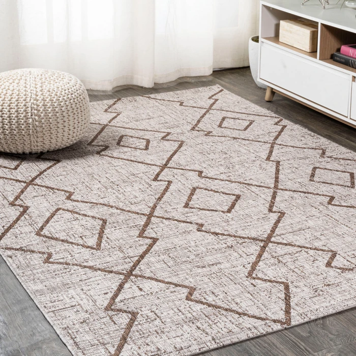 Carwa Tribal Diamond Trellis Beige/Brown 8 ft. x 10 ft. Indoor/Outdoor Area Rug
