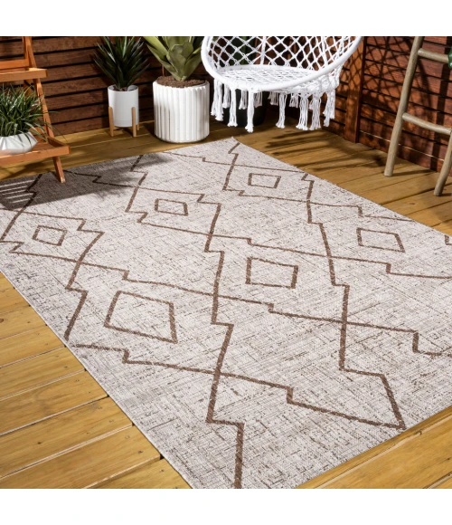 Carwa Tribal Diamond Trellis Beige/Brown 5 ft. x 8 ft. Indoor/Outdoor Area Rug