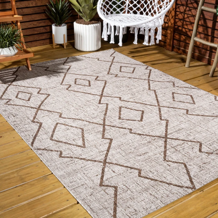 Carwa Tribal Diamond Trellis Beige/Brown 8 ft. x 10 ft. Indoor/Outdoor Area Rug