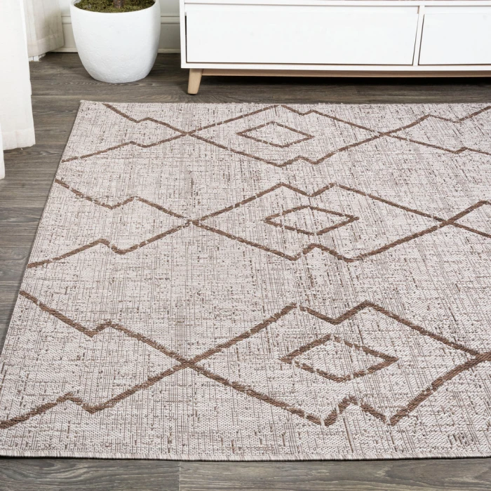Carwa Tribal Diamond Trellis Beige/Brown 8 ft. x 10 ft. Indoor/Outdoor Area Rug