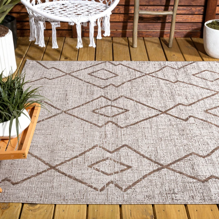 Carwa Tribal Diamond Trellis Beige/Brown 8 ft. x 10 ft. Indoor/Outdoor Area Rug