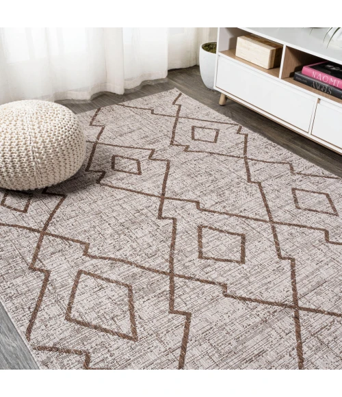 Carwa Tribal Diamond Trellis Beige/Brown 5 ft. x 8 ft. Indoor/Outdoor Area Rug