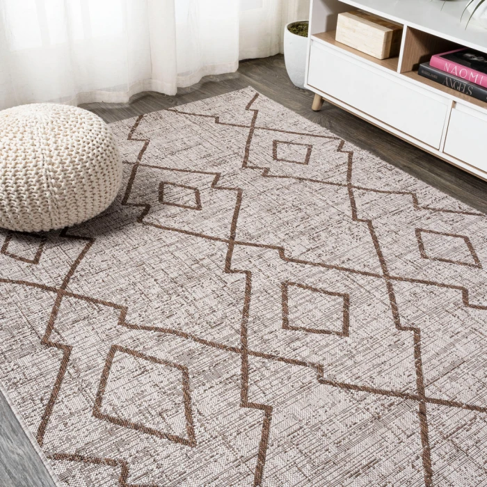 Carwa Tribal Diamond Trellis Beige/Brown 8 ft. x 10 ft. Indoor/Outdoor Area Rug