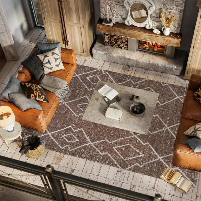 Carwa Tribal Diamond Trellis Brown/Beige 5 ft. x 8 ft. Indoor/Outdoor Area Rug
