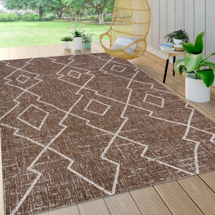 Carwa Tribal Diamond Trellis Brown/Beige 5 ft. x 8 ft. Indoor/Outdoor Area Rug