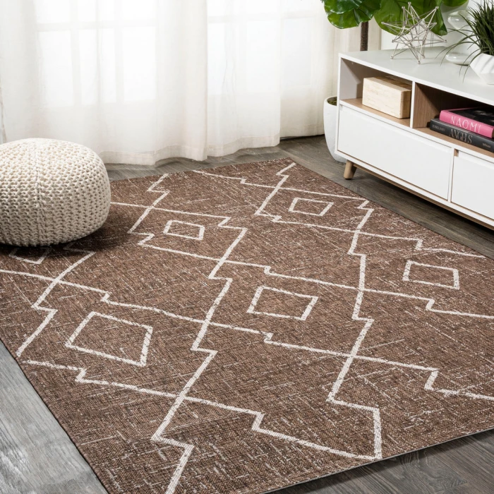 Carwa Tribal Diamond Trellis Brown/Beige 5 ft. x 8 ft. Indoor/Outdoor Area Rug