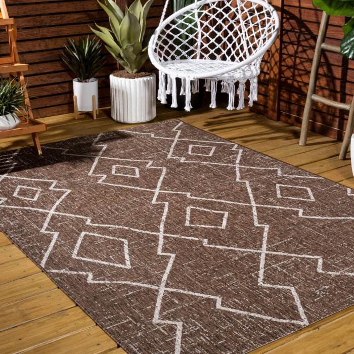 Carwa Tribal Diamond Trellis Brown/Beige 5 ft. x 8 ft. Indoor/Outdoor Area Rug