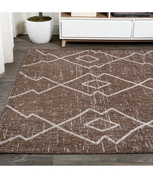 Carwa Tribal Diamond Trellis Brown/Beige 5 ft. x 8 ft. Indoor/Outdoor Area Rug