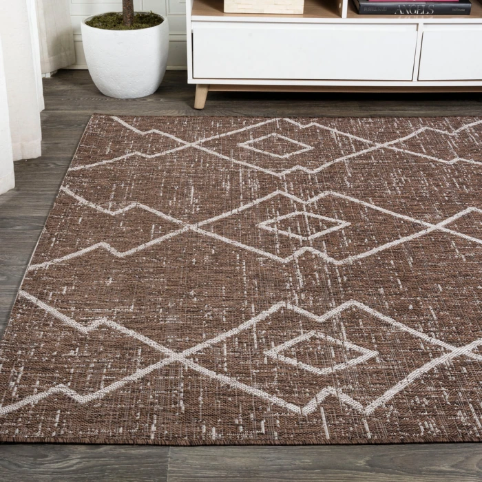 Carwa Tribal Diamond Trellis Brown/Beige 5 ft. x 8 ft. Indoor/Outdoor Area Rug