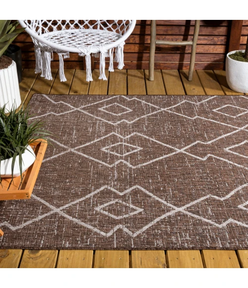 Carwa Tribal Diamond Trellis Brown/Beige 5 ft. x 8 ft. Indoor/Outdoor Area Rug