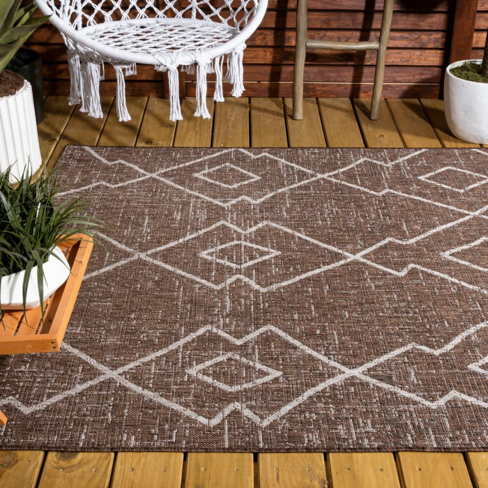 Carwa Tribal Diamond Trellis Brown/Beige 5 ft. x 8 ft. Indoor/Outdoor Area Rug