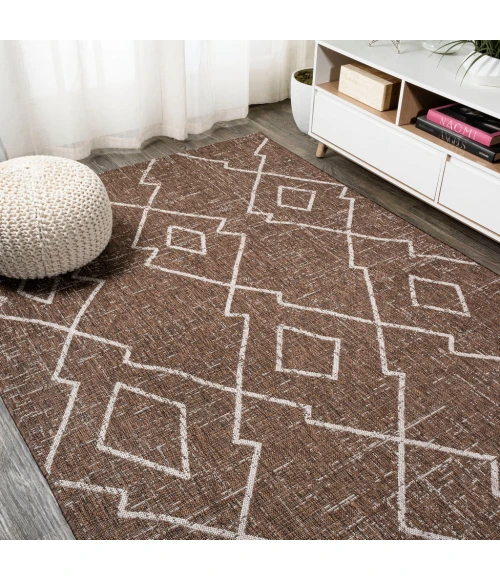 Carwa Tribal Diamond Trellis Brown/Beige 5 ft. x 8 ft. Indoor/Outdoor Area Rug