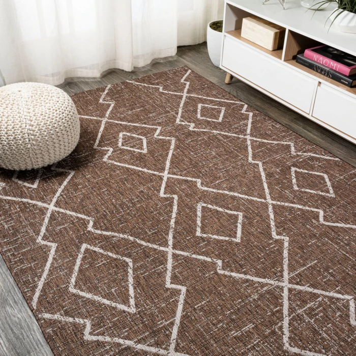 Carwa Tribal Diamond Trellis Brown/Beige 5 ft. x 8 ft. Indoor/Outdoor Area Rug