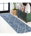 Carwa Tribal Diamond Trellis Blue/Ivory 2 ft. x 10 ft. Indoor/Outdoor Runner Rug
