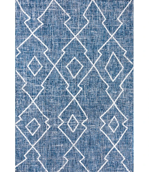 Carwa Tribal Diamond Trellis Blue/Ivory 4 ft. x 6 ft. Indoor/Outdoor Area Rug