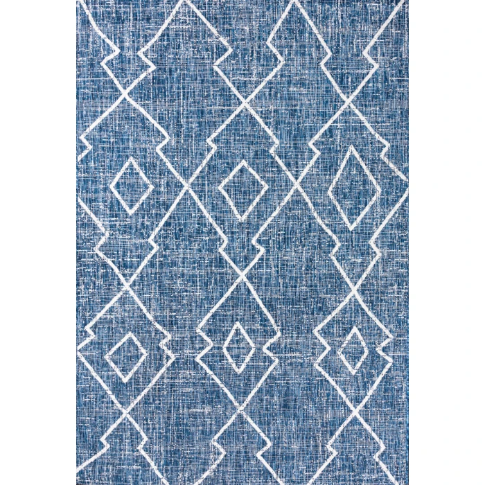 Carwa Tribal Diamond Trellis Blue/Ivory 3 ft. x 5 ft. Indoor/Outdoor Area Rug