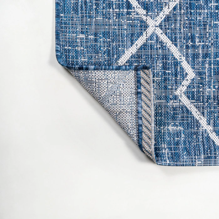 Carwa Tribal Diamond Trellis Blue/Ivory 2 ft. x 8 ft. Indoor/Outdoor Runner Rug