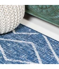Carwa Tribal Diamond Trellis Blue/Ivory 2 ft. x 10 ft. Indoor/Outdoor Runner Rug