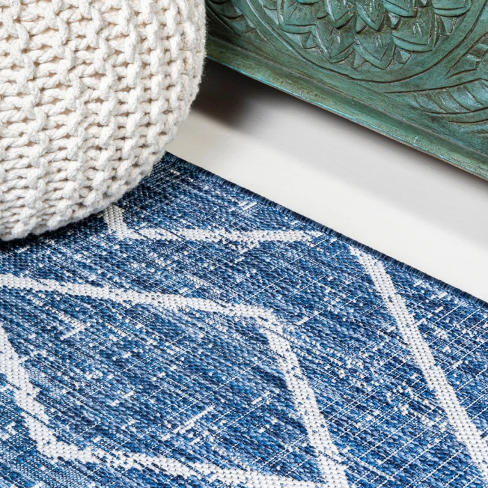 Carwa Tribal Diamond Trellis Blue/Ivory 2 ft. x 8 ft. Indoor/Outdoor Runner Rug