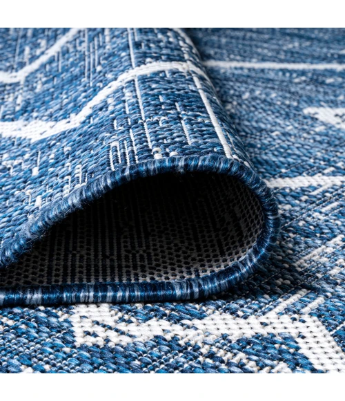 Carwa Tribal Diamond Trellis Blue/Ivory 2 ft. x 10 ft. Indoor/Outdoor Runner Rug