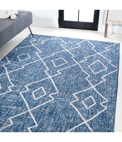 Carwa Tribal Diamond Trellis Blue/Ivory 4 ft. x 6 ft. Indoor/Outdoor Area Rug