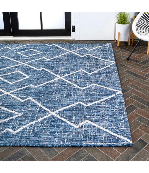 Carwa Tribal Diamond Trellis Blue/Ivory 4 ft. x 6 ft. Indoor/Outdoor Area Rug