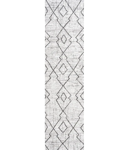 Carwa Tribal Diamond Trellis Ivory/Black 2 ft. x 8 ft. Indoor/Outdoor Runner Rug