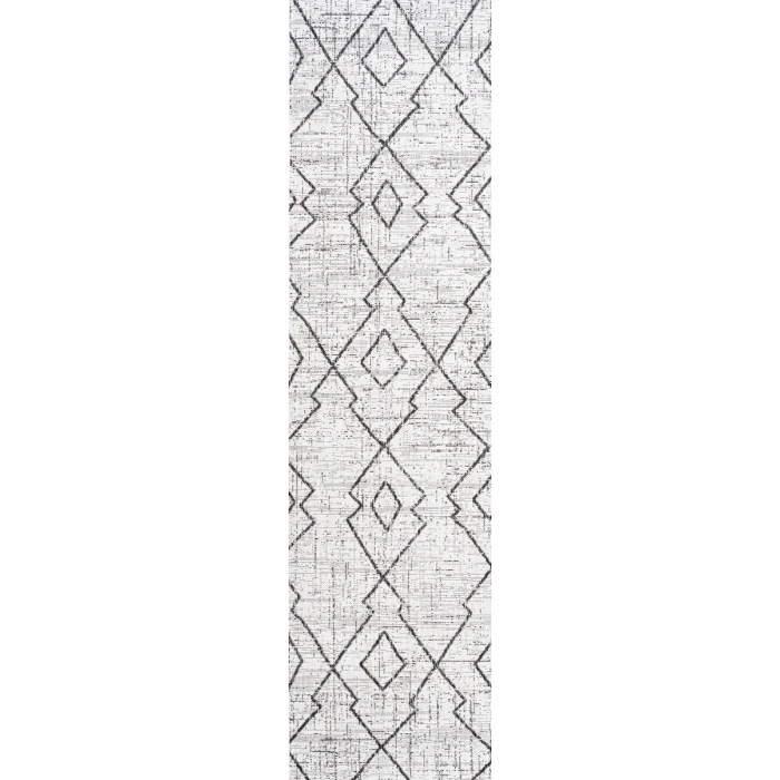 Carwa Tribal Diamond Trellis Ivory/Black 2 ft. x 10 ft. Indoor/Outdoor Runner Rug