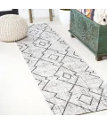 Carwa Tribal Diamond Trellis Ivory/Black 2 ft. x 8 ft. Indoor/Outdoor Runner Rug