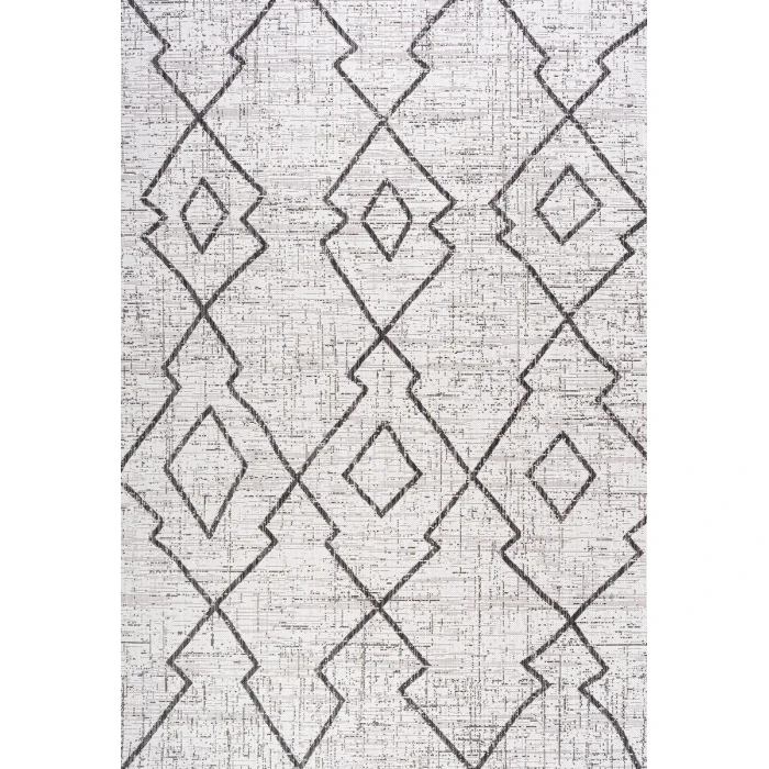 Carwa Tribal Diamond Trellis Ivory/Black 5 ft. x 8 ft. Indoor/Outdoor Area Rug