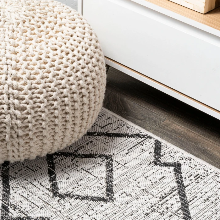 Carwa Tribal Diamond Trellis Ivory/Black 2 ft. x 10 ft. Indoor/Outdoor Runner Rug