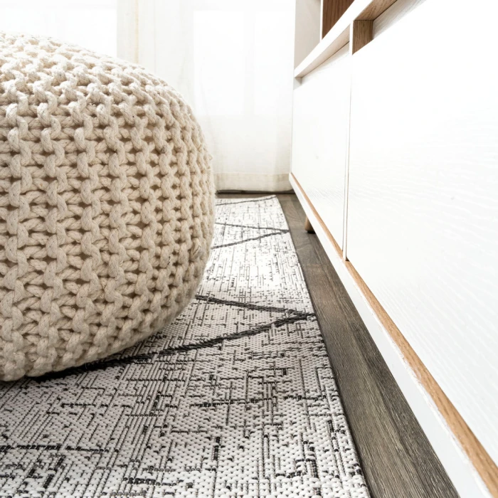 Carwa Tribal Diamond Trellis Ivory/Black 2 ft. x 10 ft. Indoor/Outdoor Runner Rug