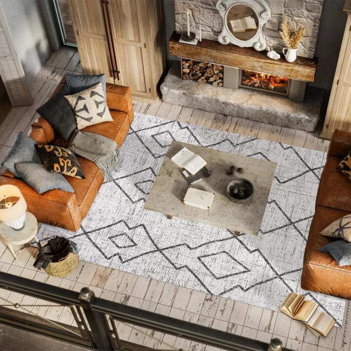 Carwa Tribal Diamond Trellis Ivory/Black 5 ft. x 8 ft. Indoor/Outdoor Area Rug